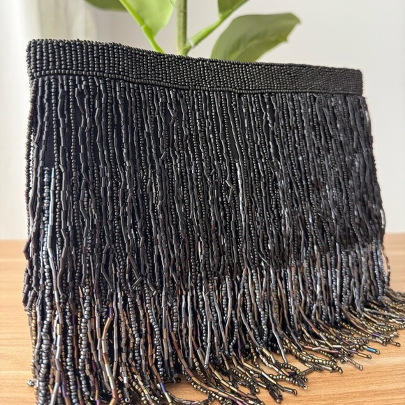 Pink Revolver black metallic beaded fringe clutch bag - NWT - Picture 2 of 4